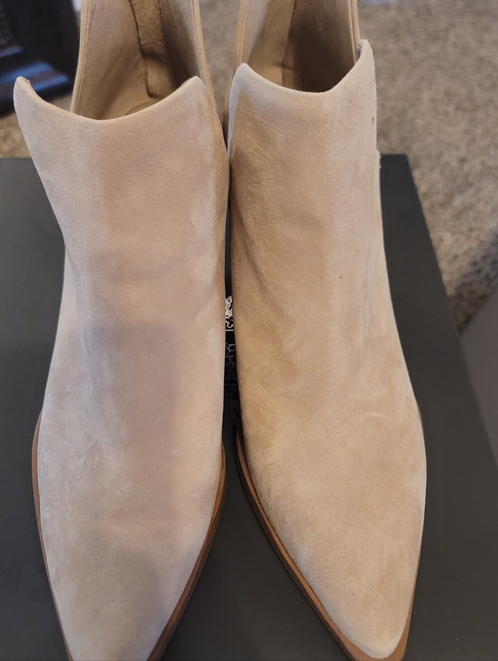 Beige Suede Pointed Ankle Booties